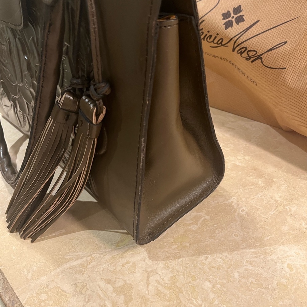 Patricia Nash Rienzo Rose Tooled Satchel Mushroom color - Picture 12 of 16